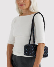 Load image into Gallery viewer, Baggu Small Nylon Bowler Bag - Black and Sky Blue Micro Dot