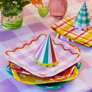 Gingham Multi-Coloured  Square Paper Plates (Pack 12)
