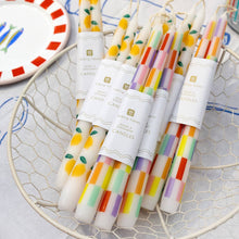 Load image into Gallery viewer, Multi Coloured Check Taper Dinner Candles - 2 Pack