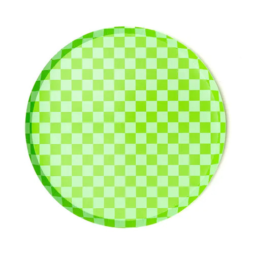 Checkered Lime Green Plates Large  (Pack 8)