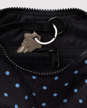 Load image into Gallery viewer, Baggu Small Nylon Crescent Bag - Black and Sky Blue Micro Dot