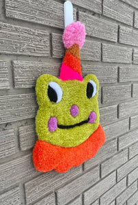 Clown Frog, Tufted Rug Wall Hanging: Lime