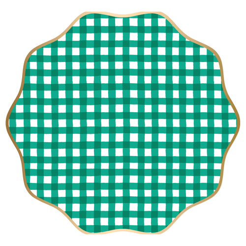 ELEGANT EMERALD GREEN GINGHAM DINNER PLATES