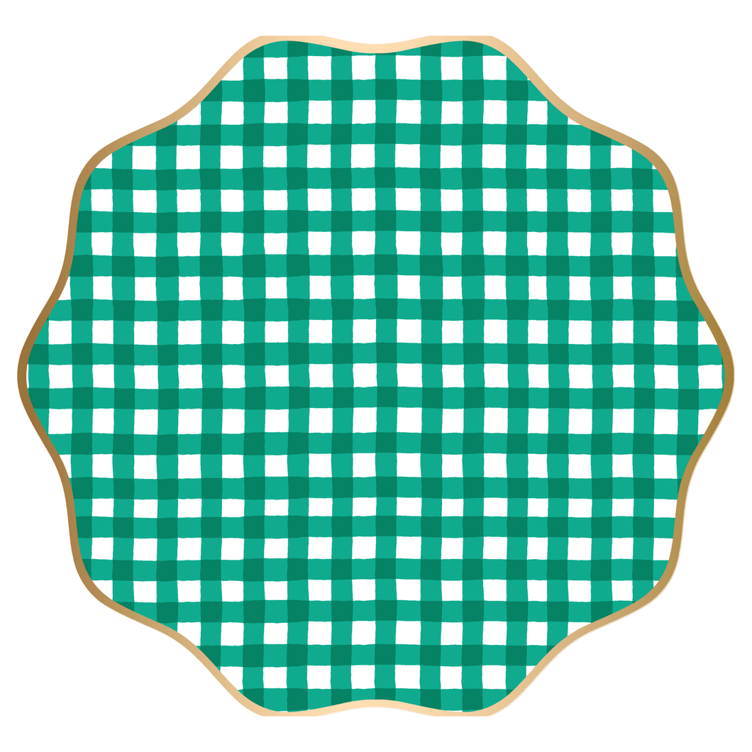 ELEGANT EMERALD GREEN GINGHAM DINNER PLATES