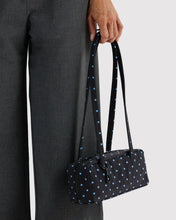 Load image into Gallery viewer, Baggu Small Nylon Bowler Bag - Black and Sky Blue Micro Dot