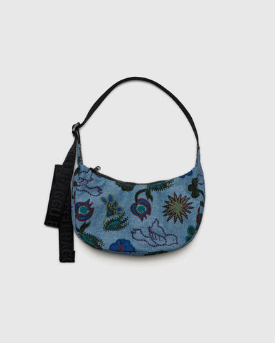 Baggu Small Nylon Crescent Bag Denim Birds