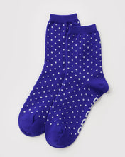 Load image into Gallery viewer, Baggu Crew Sock Micro Blue &amp; White Polka Dot