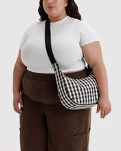 Load image into Gallery viewer, Baggu Medium Nylon Crescent Bag - Black &amp; Cream Gingham