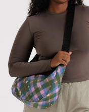 Load image into Gallery viewer, Baggu Medium Nylon Cresent Bag Green Star Plaid