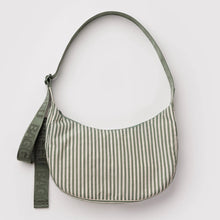 Load image into Gallery viewer, Baggu Medium Nylon Crescent Bag Sage Stripe