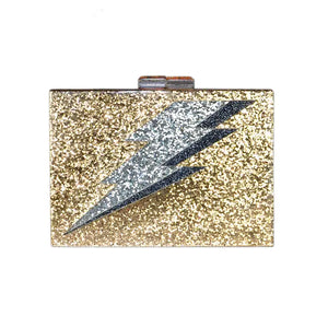 Gold Glitter Lightning Bolt Acrylic Cyndi Clutch