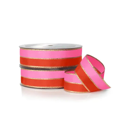 Nutcracker Two Tone Ribbon Bright Pink/Poppy Red 25m roll