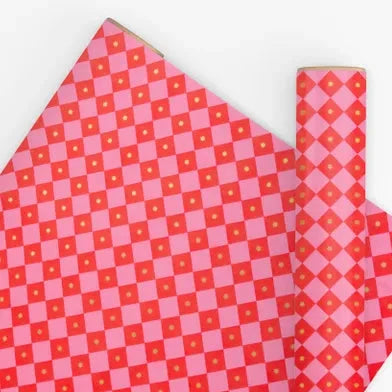 10M PAPER CHECKERBOARD BRIGHT PINK/POPPY RED 80GSM