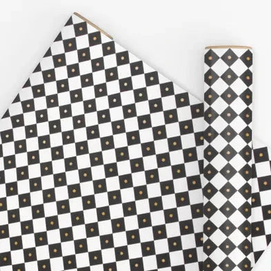 10M PAPER CHECKERBOARD BLACK/WHITE/GOLD 80GSM