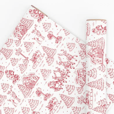 Wrapping Paper 10M Uncoated Christmas Toile Red