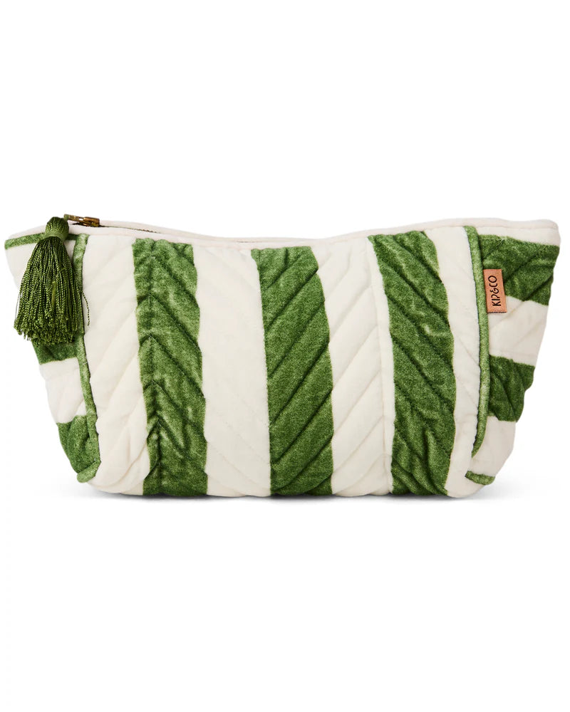 KIP & Co. Moss Stripe Velvet Toiletry Bag