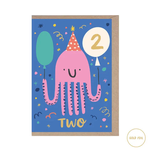 2 Year Old Octopus Themed Card