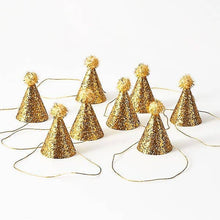 Load image into Gallery viewer, Gold Glitter Mini Party Hats (set 8)