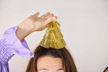 Load image into Gallery viewer, Golden Girl Mini Gold Fringe Party Hats Set