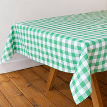 Load image into Gallery viewer, Green &amp; White Fabric Gingham Tablecloth