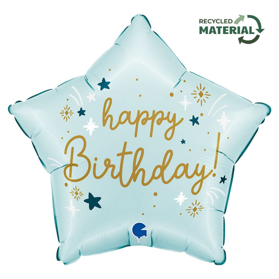 Pastel Blue Happy Birthday Star Foil Balloon