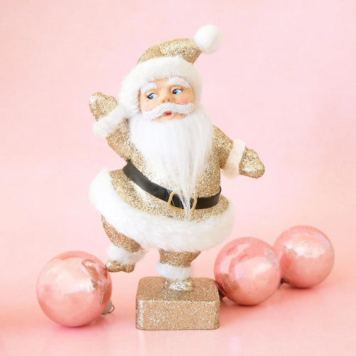 Retro Flocked Dancing Santa | Gold