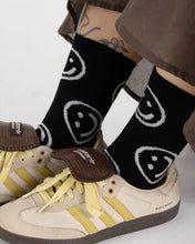 Load image into Gallery viewer, Baggu Crew Socks Black Happy