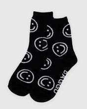 Load image into Gallery viewer, Baggu Crew Socks Black Happy