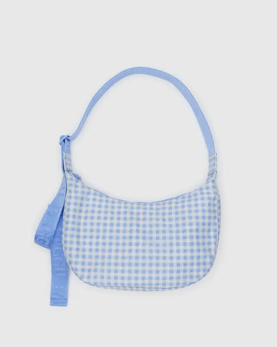 Baggu - Medium Nylon Cresent Bag Light Blue Gingham