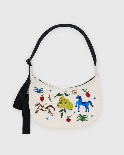 Baggu - Medium Nylon Crescent Bag Embroidered Painted Prairie