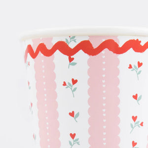 Vintage Rose Heart Cups (Pk8)