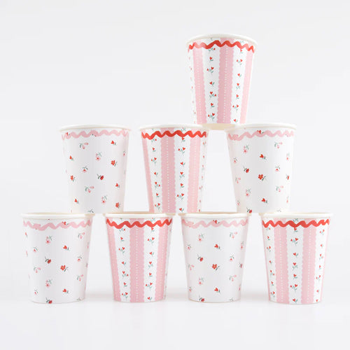 Vintage Rose Heart Cups (Pk8)