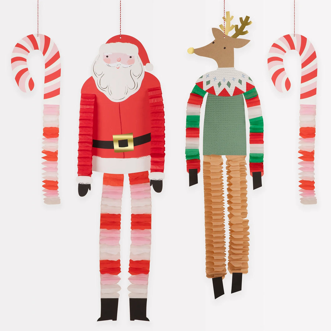 Long Legged Santa & Reindeer Decorations (Pack 4)