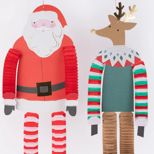 Long Legged Santa & Reindeer Decorations (Pack 4)