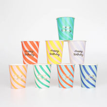 Load image into Gallery viewer, Stripe Happy Birthday Cups (Pack 8)