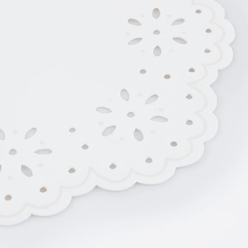 Broderie Anglaise Lace White Napkins (Pack 16)