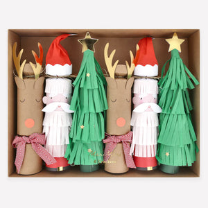 Santa, Reindeer & Tree Christmas Crackers (Pack 6)