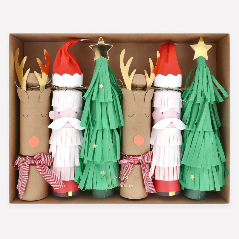 Santa, Reindeer & Tree Christmas Crackers (Pack 6)