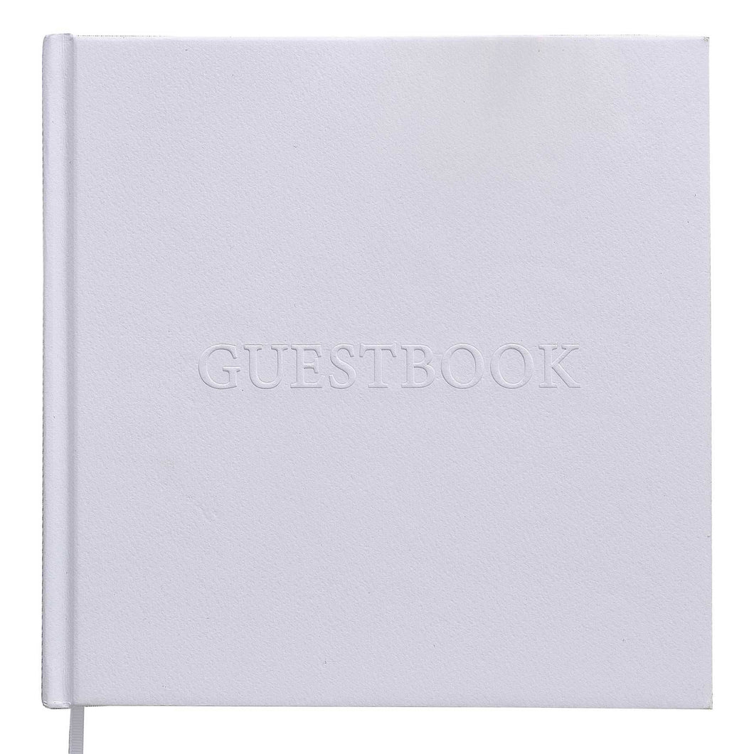 White Embossed Wedding Guest Book