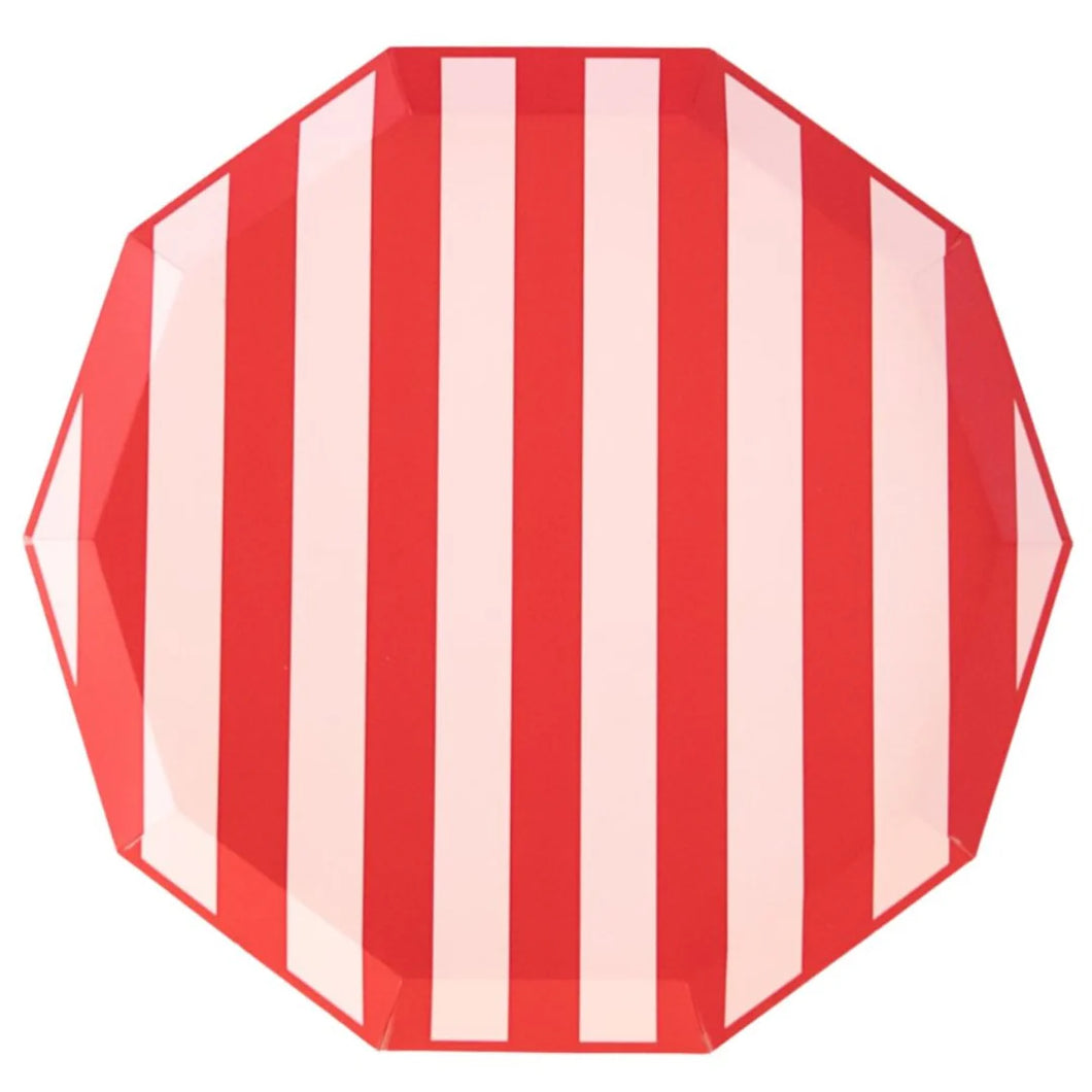 Cabana Striped Plates Pink + Red (Pack 8)