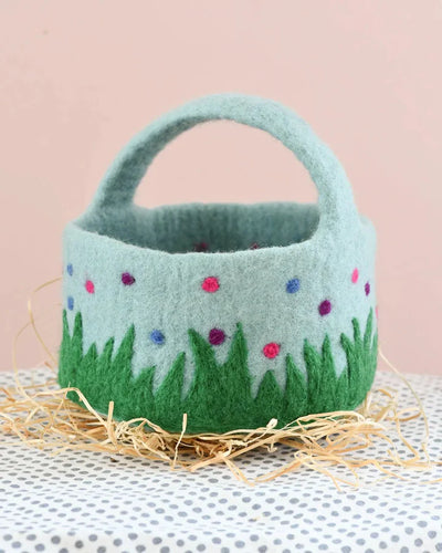 Felt Blue Easter Basket with Colourful Dots