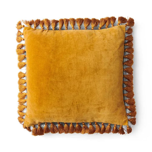 KIP & Co. Pecan Velvet Tassel Cushion