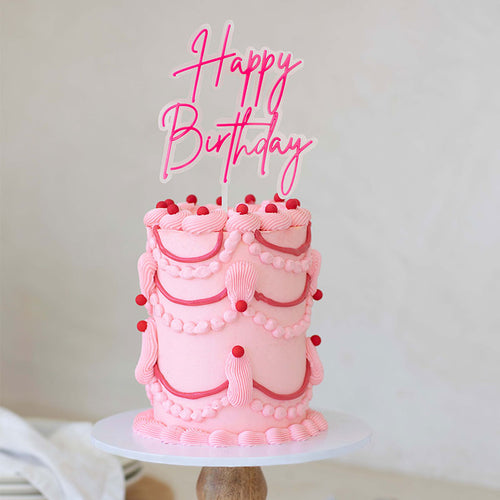 Happy Birthday Neon Pink Layered Acrylic Cake Topper