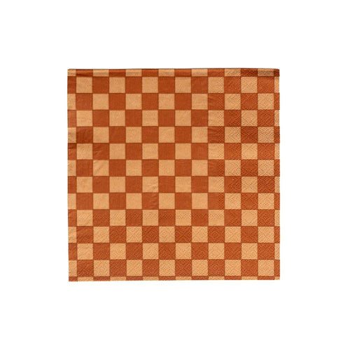 Checked Cafe Con Leche Napkins Small (Pack 20)