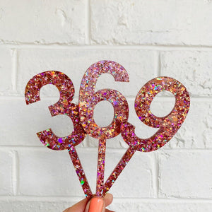 Glittery Rose Pink Cake Topper Number 6