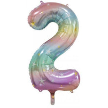 Load image into Gallery viewer, INFLATED Pastel Rainbow Star Number Foil Balloon 86cm