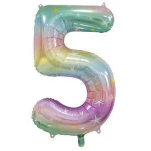 INFLATED Pastel Rainbow Star Number Foil Balloon 86cm