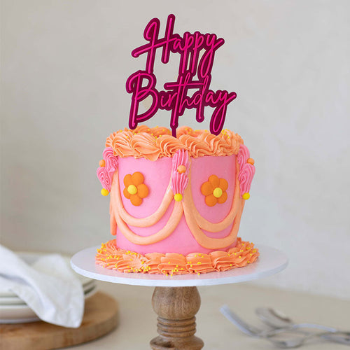 Happy Birthday Hot Pink Layered Acrylic Cake Topper