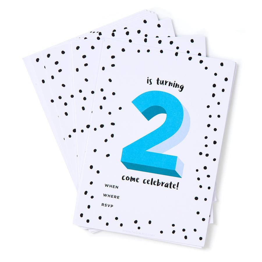 Blue 2nd Birthday Party Invites (Pack 12)