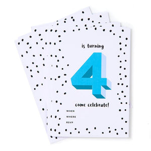 Blue 4th Birthday Party Invites (Pack 12)